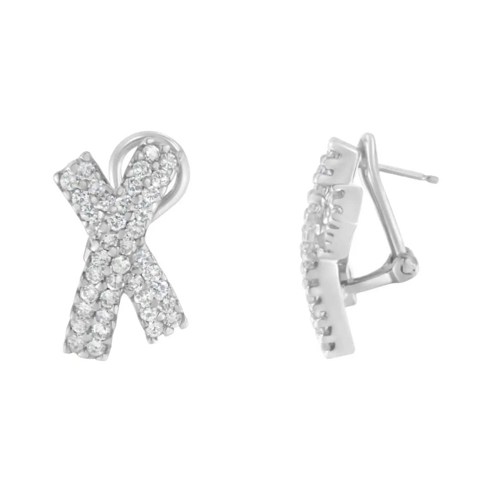 14K White Gold 2.0 Cttw Diamond Pave X-Shaped Domed Stud Earrings