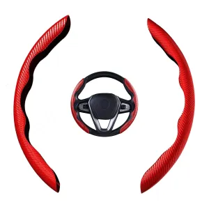 Advanced Fiber Steering Wheel Grip Cover for All Cars with Premium Carbon Red Finish - Universal Size Safe, Non-Slip and Stylish Car Interior Decoration Accessories, Set of 2 Pieces