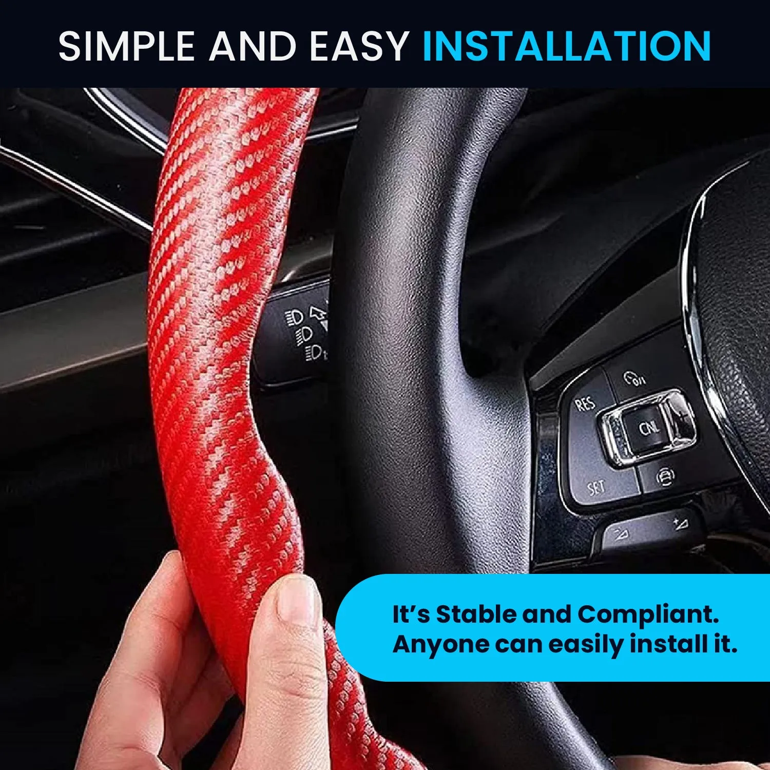 Advanced Fiber Steering Wheel Grip Cover for All Cars with Premium Carbon Red Finish - Universal Size Safe, Non-Slip and Stylish Car Interior Decoration Accessories, Set of 2 Pieces