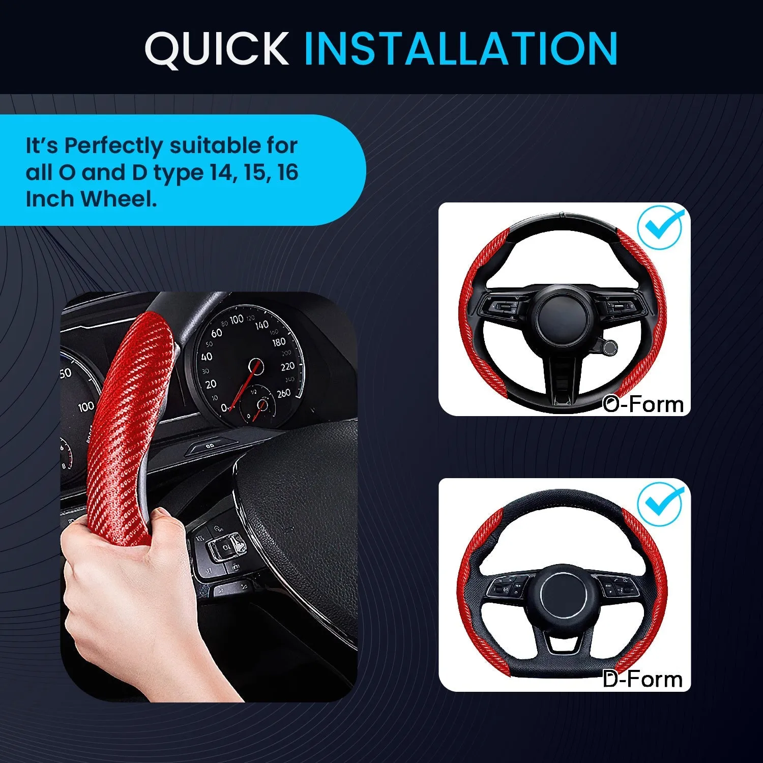 Advanced Fiber Steering Wheel Grip Cover for All Cars with Premium Carbon Red Finish - Universal Size Safe, Non-Slip and Stylish Car Interior Decoration Accessories, Set of 2 Pieces