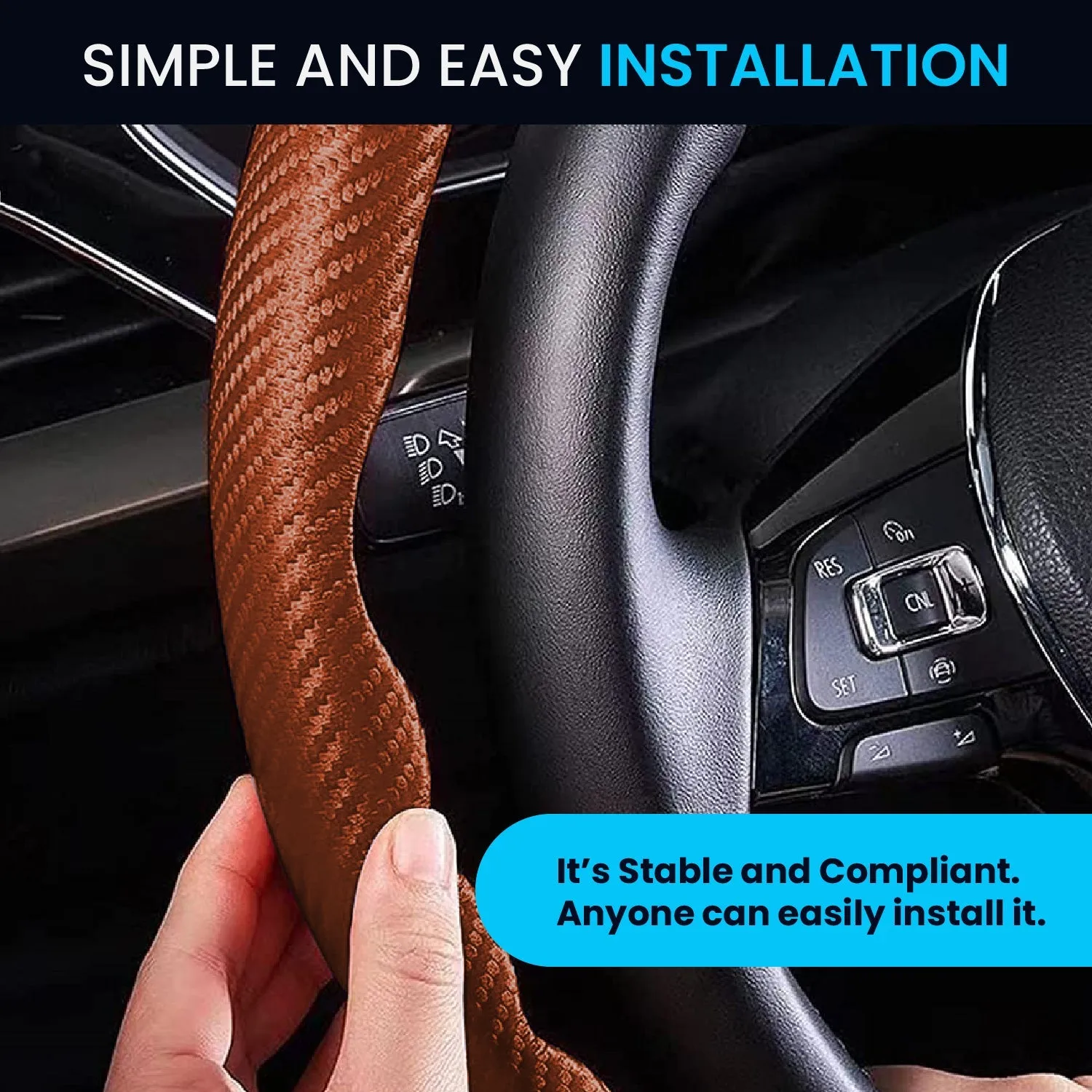 Advanced Fiber Steering Wheel Grip Cover for All Cars with Premium Carbon Tan Finish - Universal Size Safe, Non-Slip and Stylish Car Interior Decoration Accessories, Set of 2 Pieces