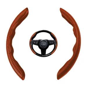 Advanced Fiber Steering Wheel Grip Cover for All Cars with Premium Carbon Tan Finish - Universal Size Safe, Non-Slip and Stylish Car Interior Decoration Accessories, Set of 2 Pieces