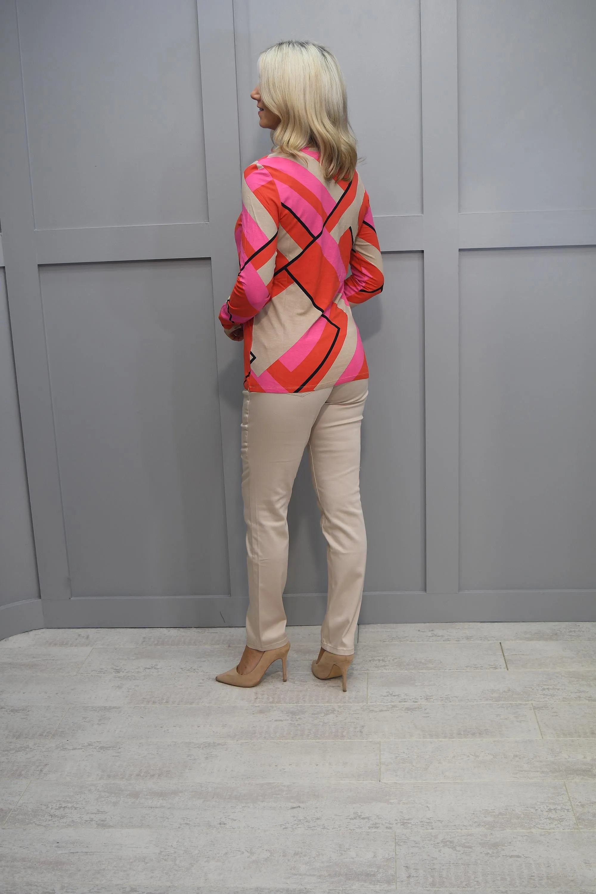 Betty Barclay Red, Pink & Beige Abstract Pattern Long Sleeve Top -2017/2310