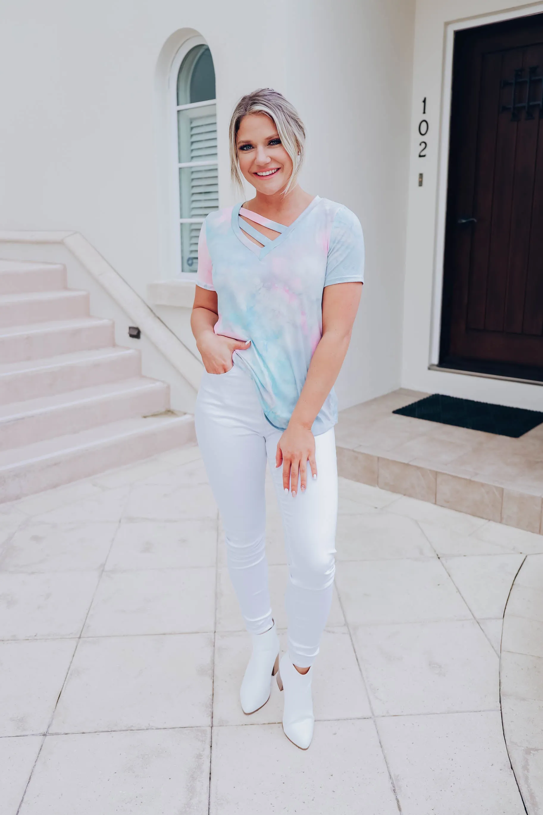 Blue Storm Acid Washed Top- Pink S-3X
