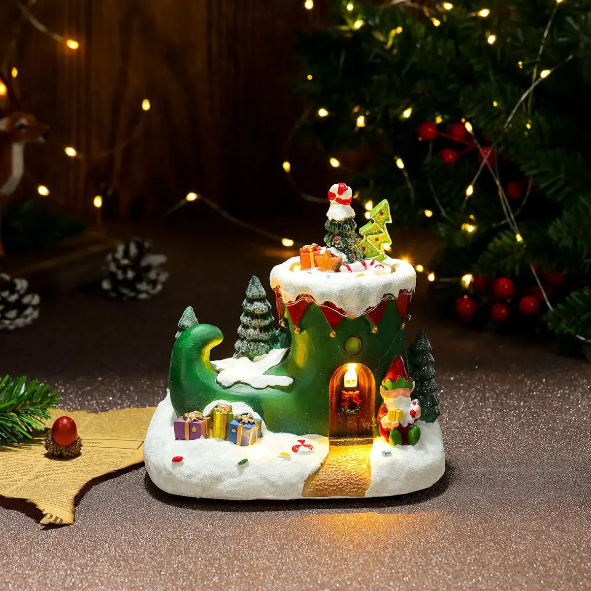 Christmas music boxRotating Resin Luminous Music Box Ornaments