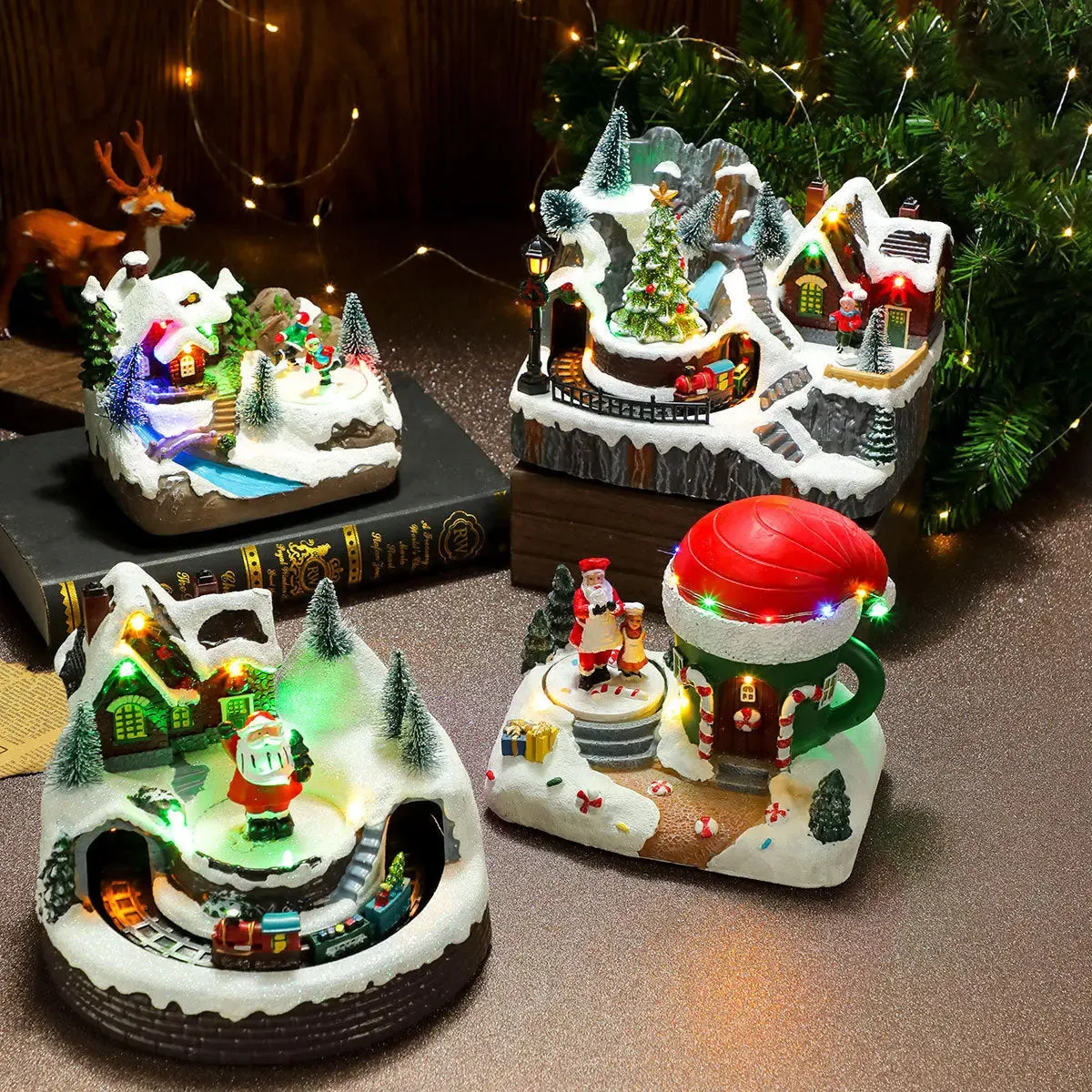 Christmas music boxRotating Resin Luminous Music Box Ornaments
