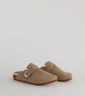Cozy Up Faux Sherpa Lined Buckle Strap Clogs