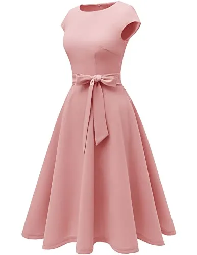 DRESSTELLS Vestido de té vintage para mujer, vestidos de fiesta de cóctel de los años 50, vestido de dama de honor modesto para boda, vestido de fiesta acampanado, vestido de trabajo casual Aline rubor L