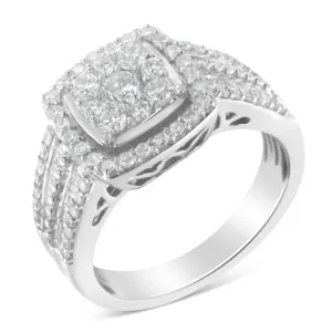 Elegant 10K White Gold Diamond Cluster Ring (1 Carat, H-I Color, I1-I2 Clarity) - Size 7.25