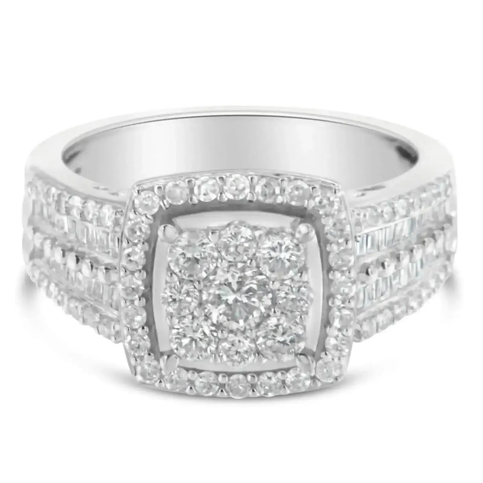 Elegant 10K White Gold Diamond Cluster Ring (1 Carat, H-I Color, I1-I2 Clarity) - Size 7.25