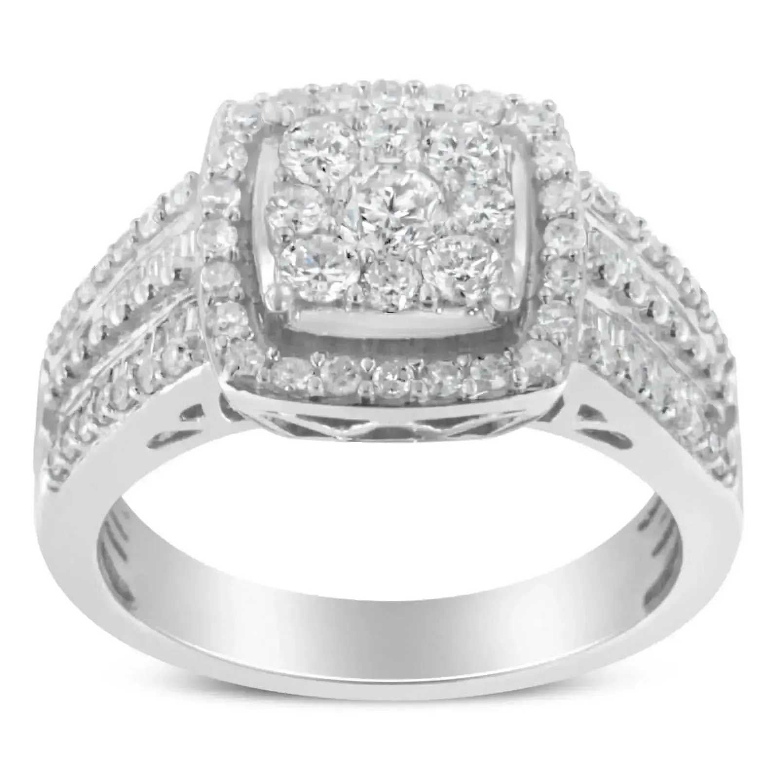 Elegant 10K White Gold Diamond Cluster Ring (1 Carat, H-I Color, I1-I2 Clarity) - Size 7.25