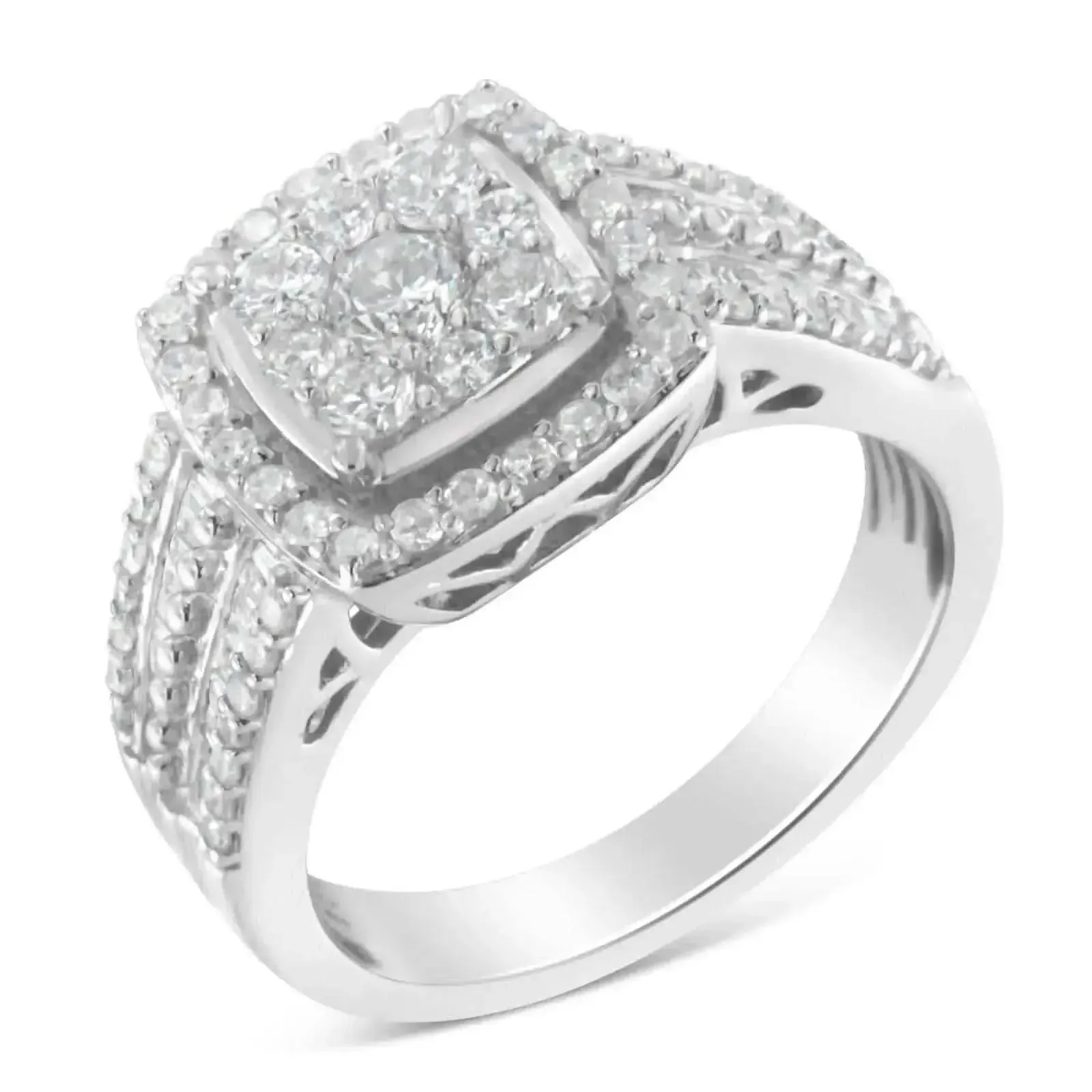 Elegant 10K White Gold Diamond Cluster Ring (1 Carat, H-I Color, I1-I2 Clarity) - Size 7.25