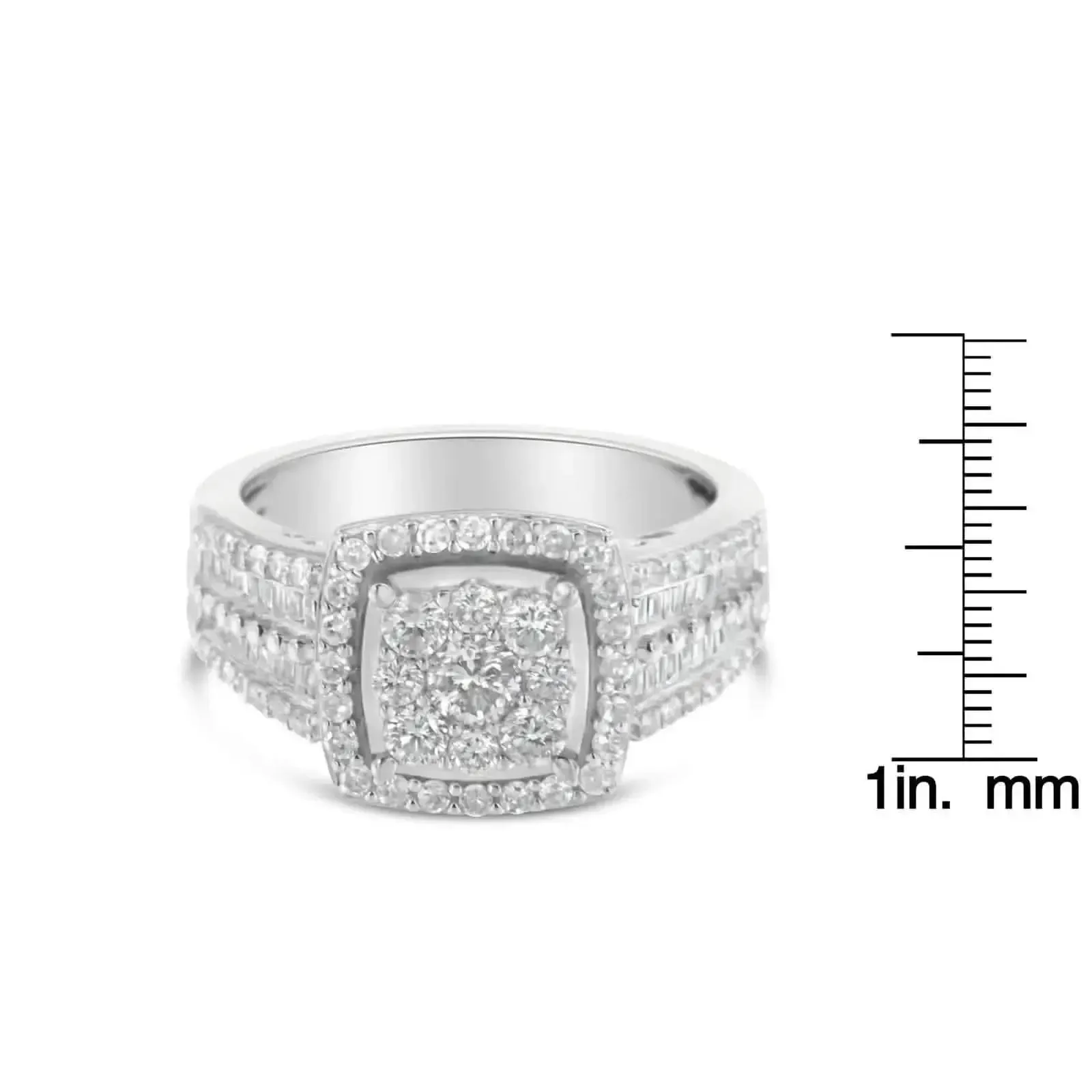 Elegant 10K White Gold Diamond Cluster Ring (1 Carat, H-I Color, I1-I2 Clarity) - Size 7.25