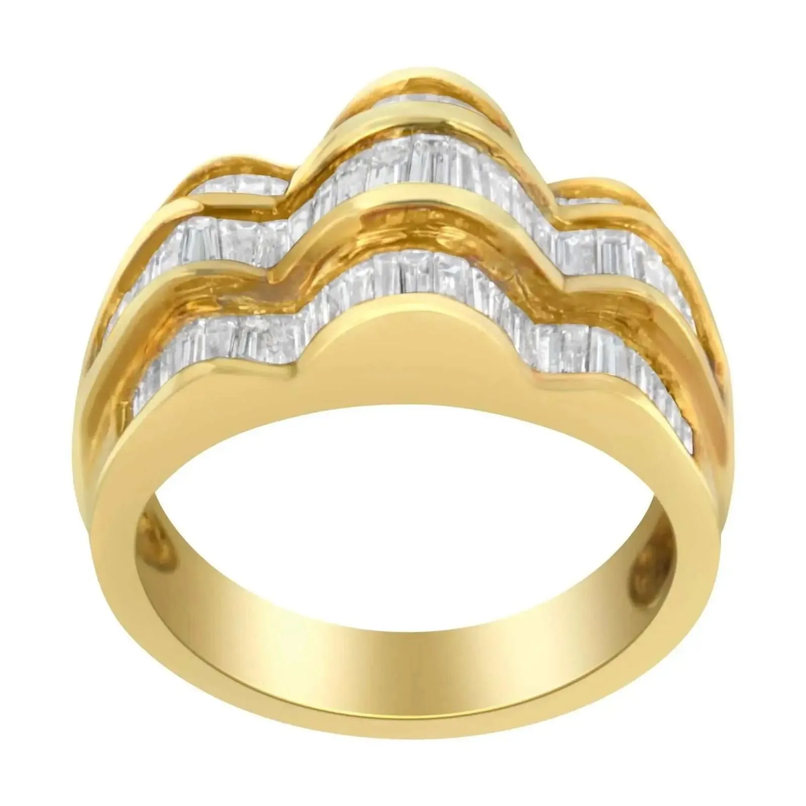 Elegant 14KT Yellow Gold Diamond Triple Row Band Ring (1 1/4 cttw, H-I Color)
