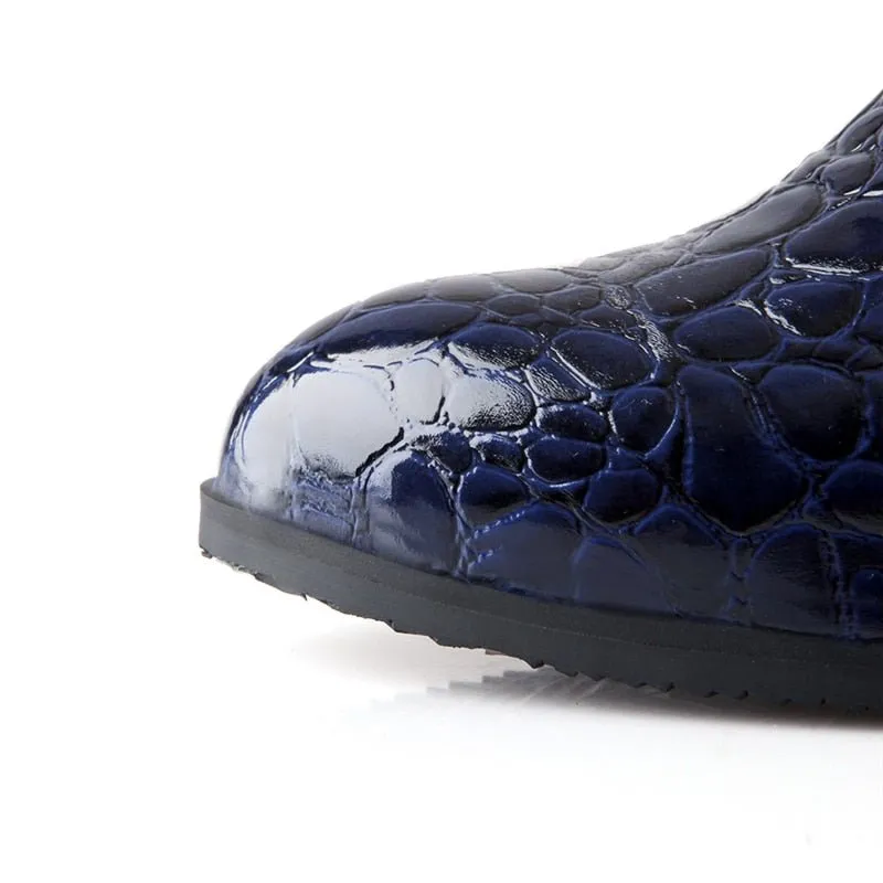 Exotic Alligator Texture Square Heel Leather Booties