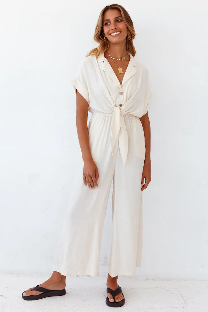 Falling In And Out Jumpsuit Beige
