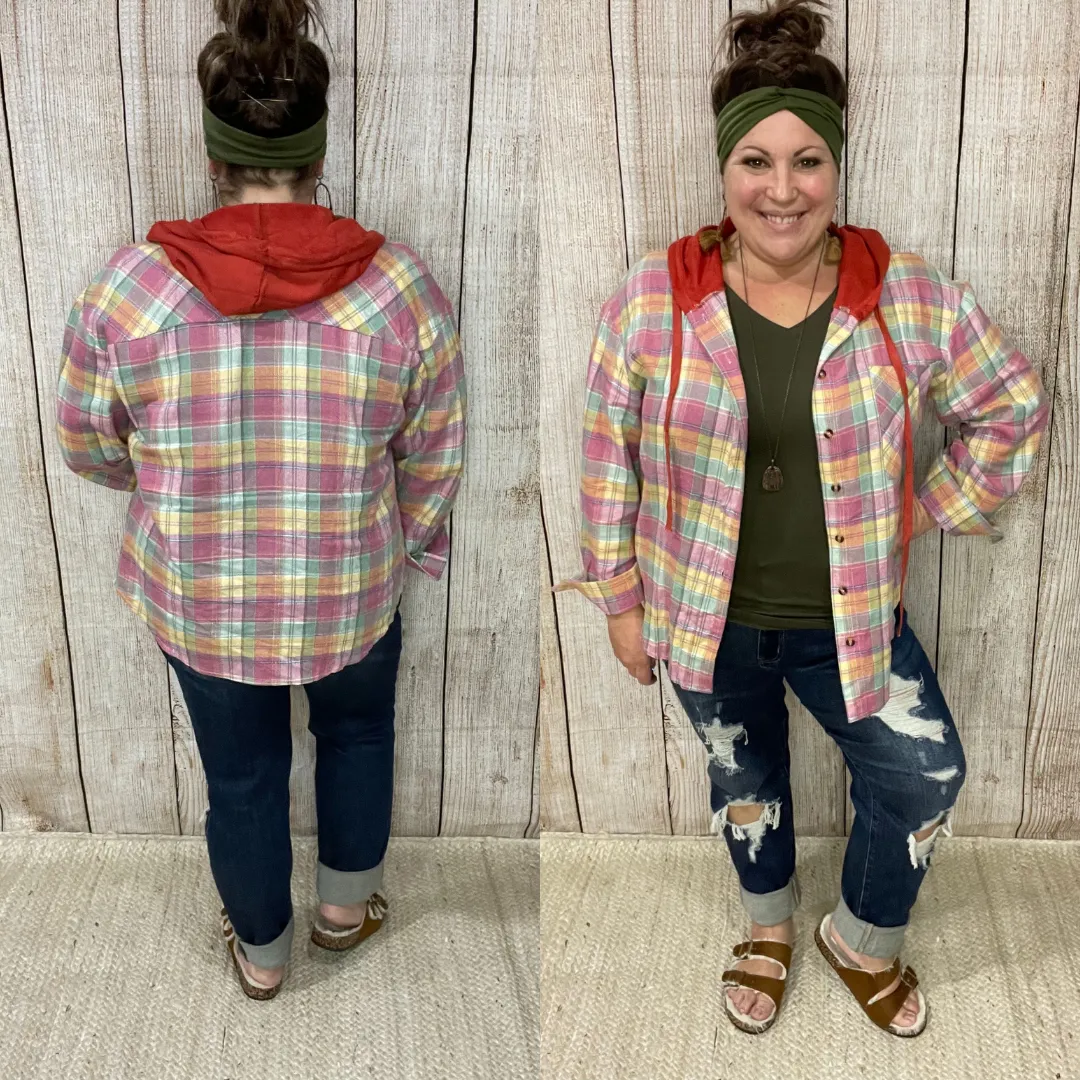 Flannel Button Down Hoodie