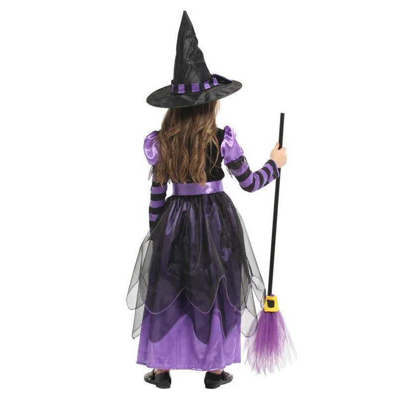 Halloween Witch Costume Girls' long sleeved princess dress carnival stage performance costume, witch princess costume hat
