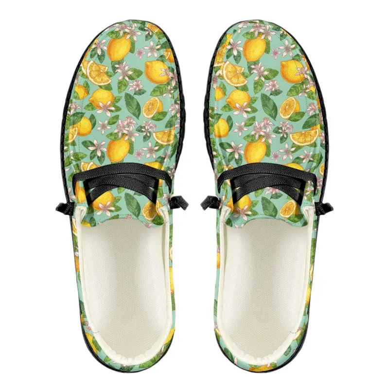 Lemon Loafers, Lemon Print Loafers, Slip On Shoes, Lemon Shoes, Unisex Loafers, Retro Style shoes, Blue Yellow Shoes, Yellow Blue Loafers