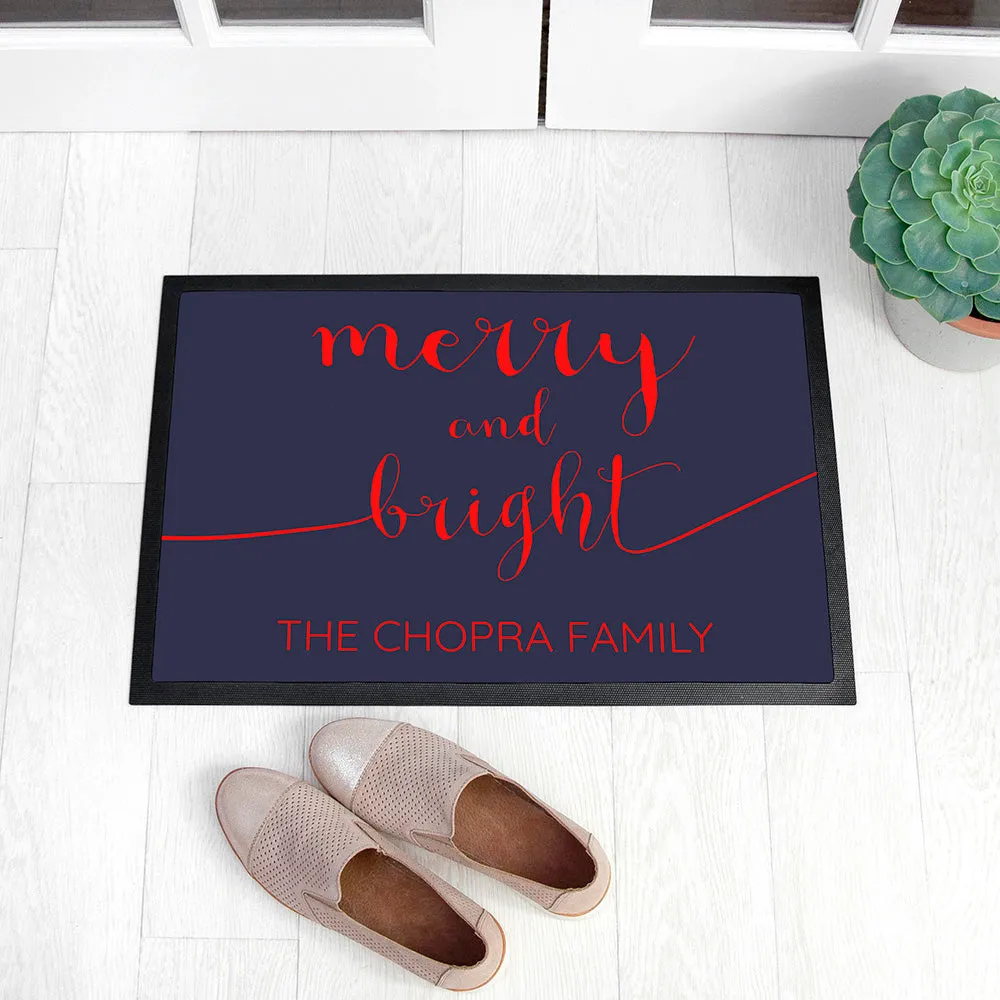 Personalised Merry And Bright Christmas Indoor Doormat