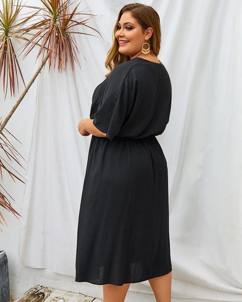 Plus Contrast Button Down Skirt Dress