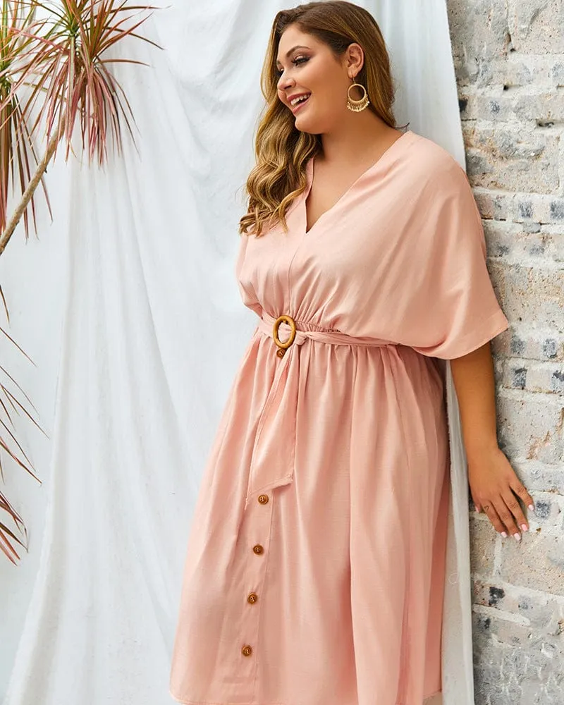 Plus Contrast Button Down Skirt Dress