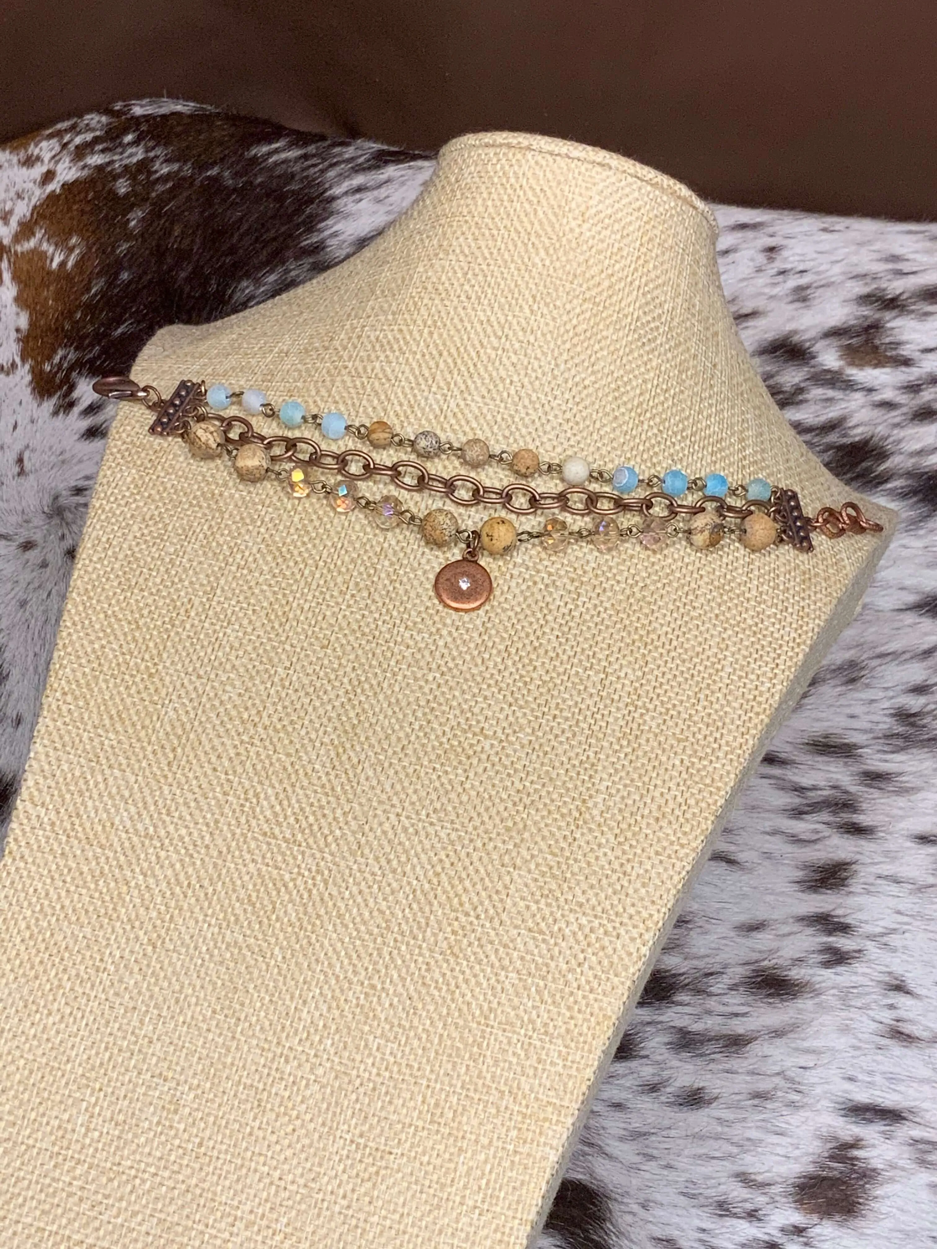 Rustic Charm Jasper and Copper Chain 3 Strand Bracelet