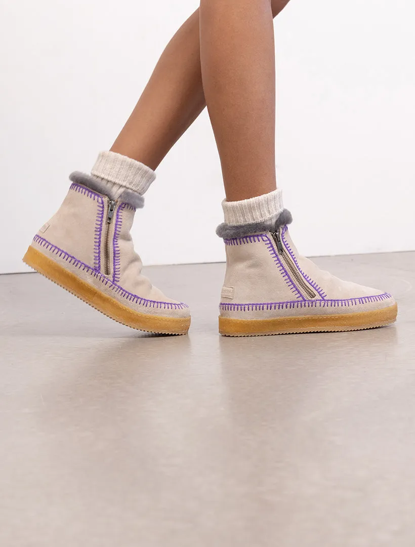 Setsu Crochet Ankle Boot Sand Suede Plum