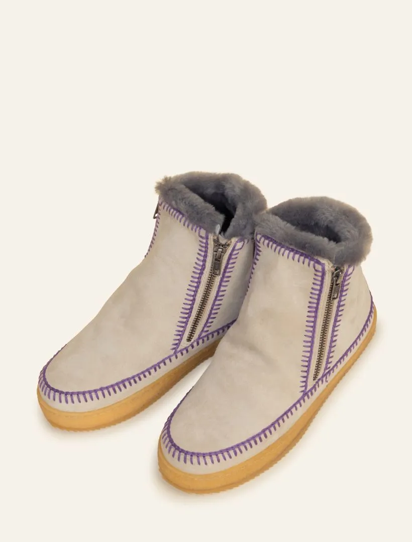 Setsu Crochet Ankle Boot Sand Suede Plum