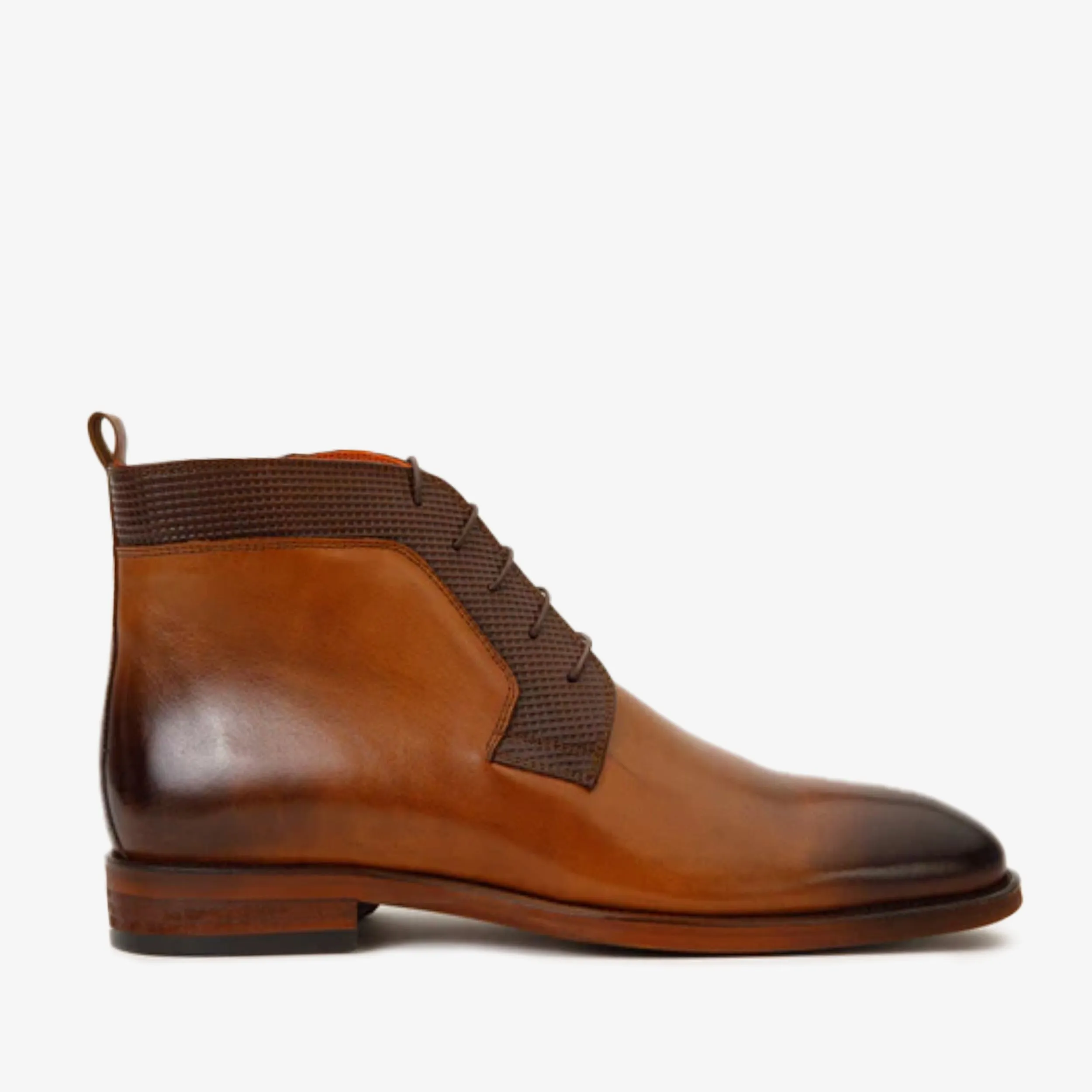 The Romto Tan Leather Derby Lace-Up Men Boot With a Zipper