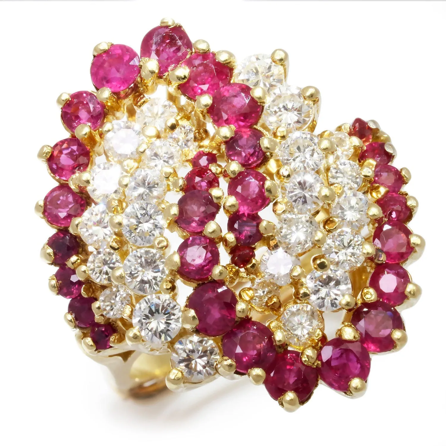 Vintage Ruby Swirl Cocktail Ring with Diamonds 18K 3.50ctw