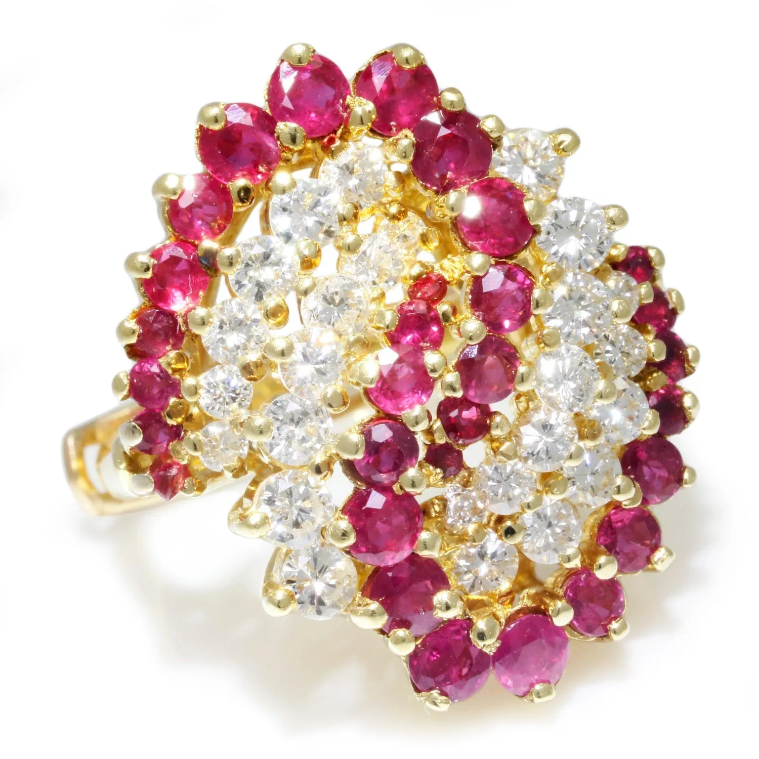 Vintage Ruby Swirl Cocktail Ring with Diamonds 18K 3.50ctw