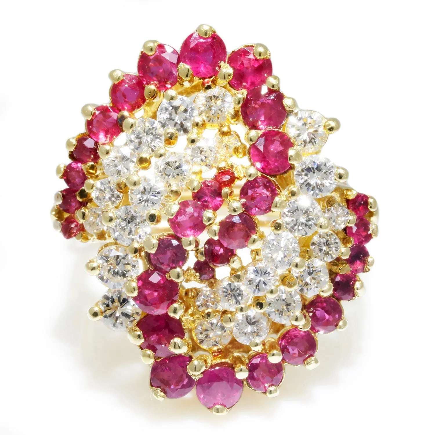 Vintage Ruby Swirl Cocktail Ring with Diamonds 18K 3.50ctw