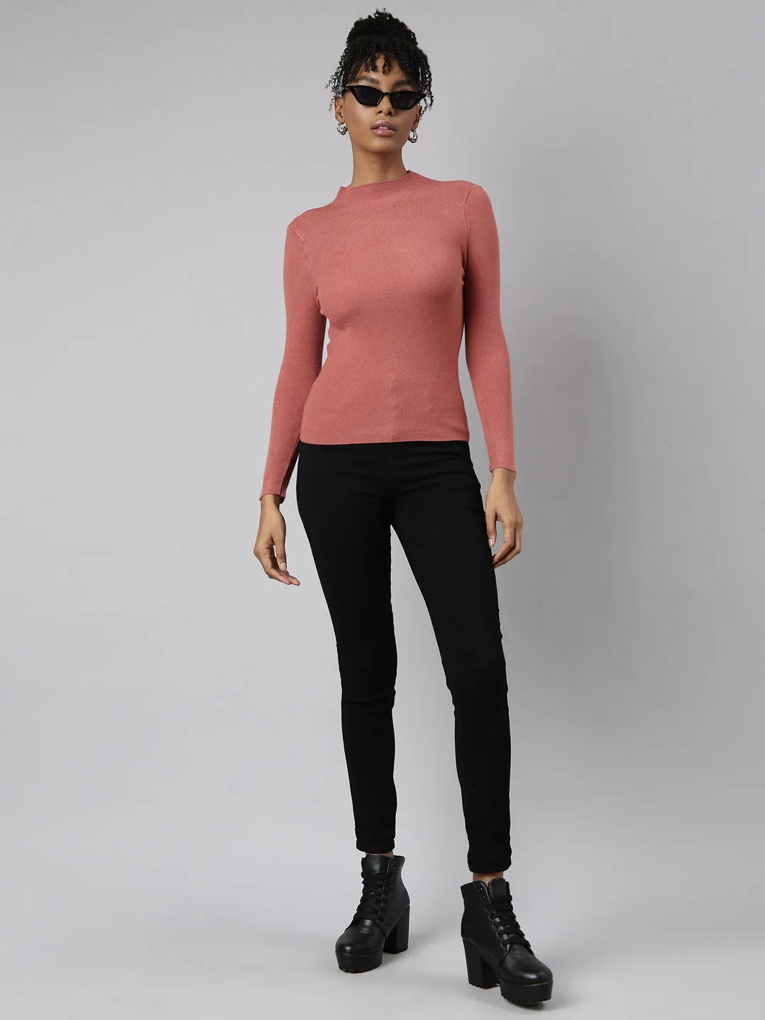 Women Rust Solid Fitted Top