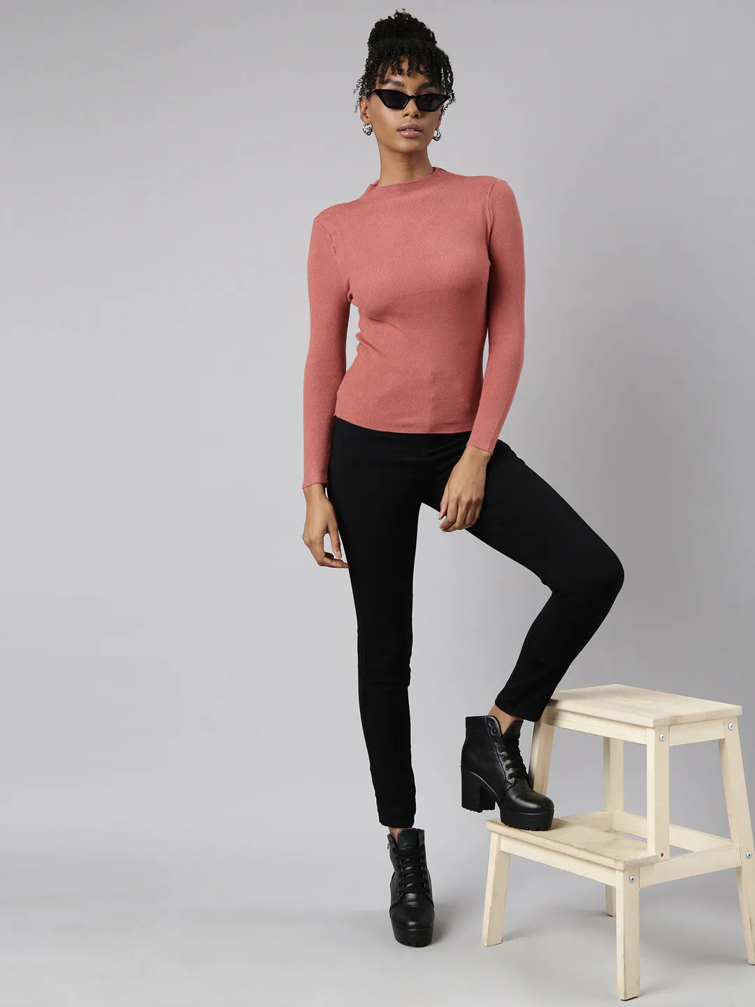 Women Rust Solid Fitted Top