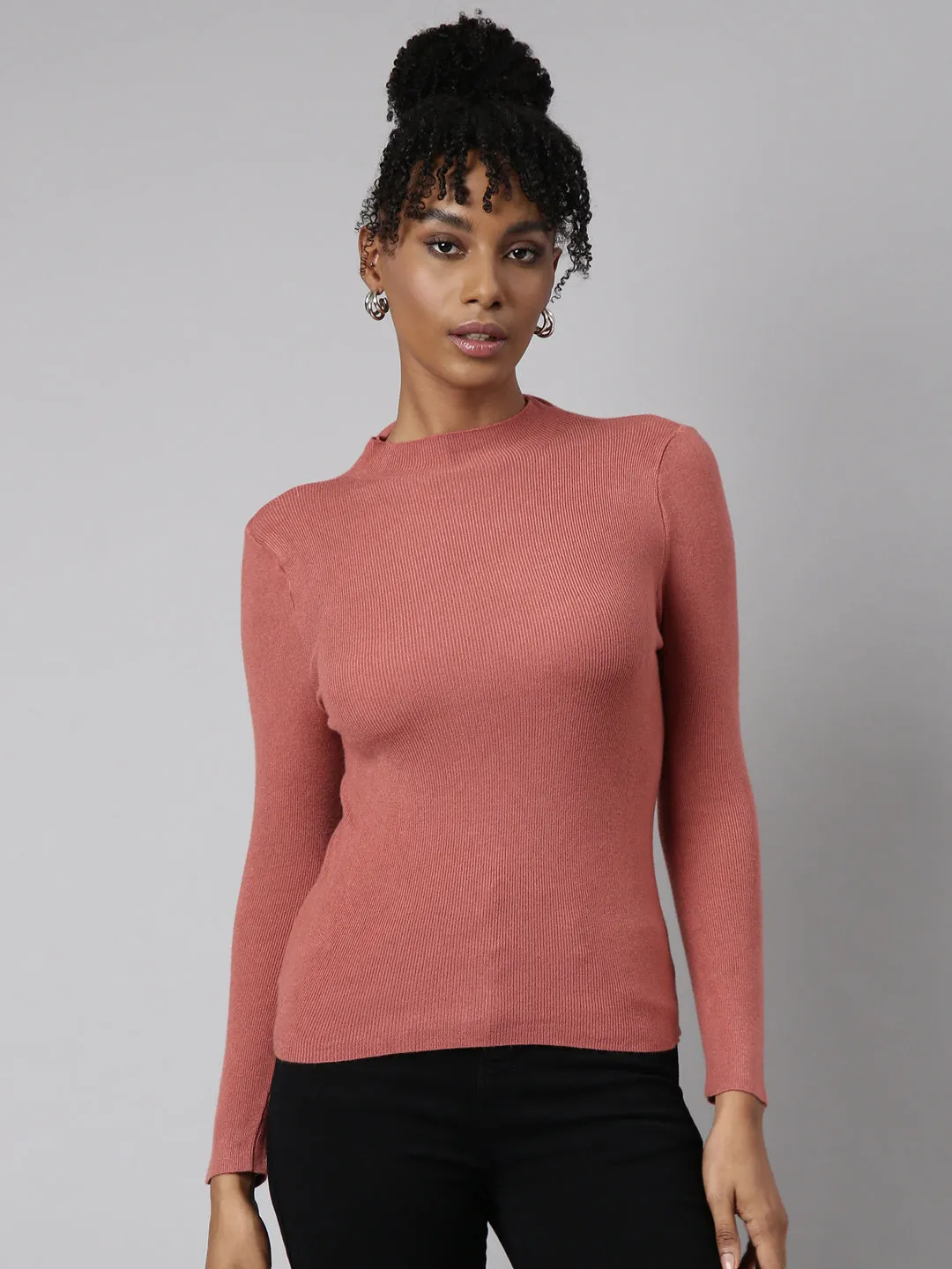 Women Rust Solid Fitted Top