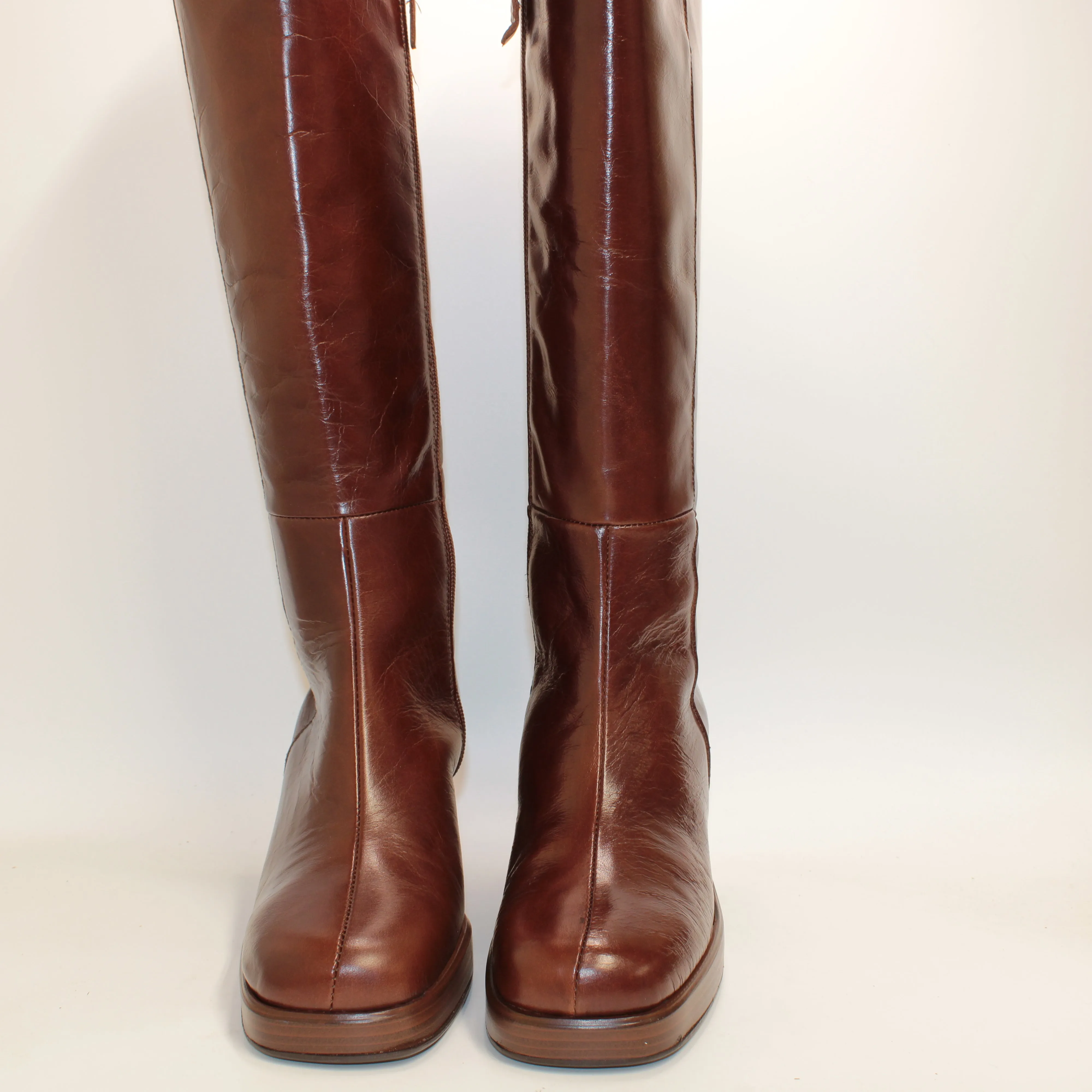 Womens Office Klara Platform Heeled Knee Boots Choc Brown Leather