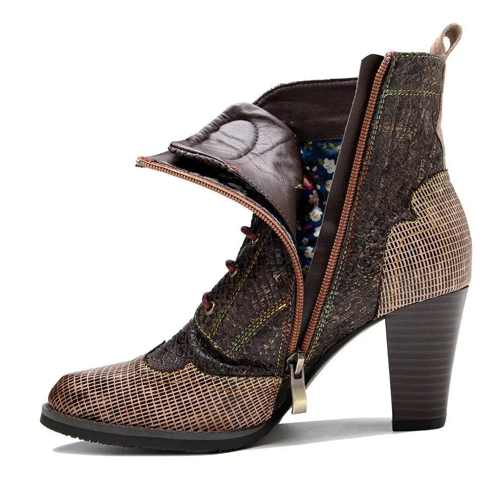 Women's Plaid Pattern Handmade High-heel Shoes