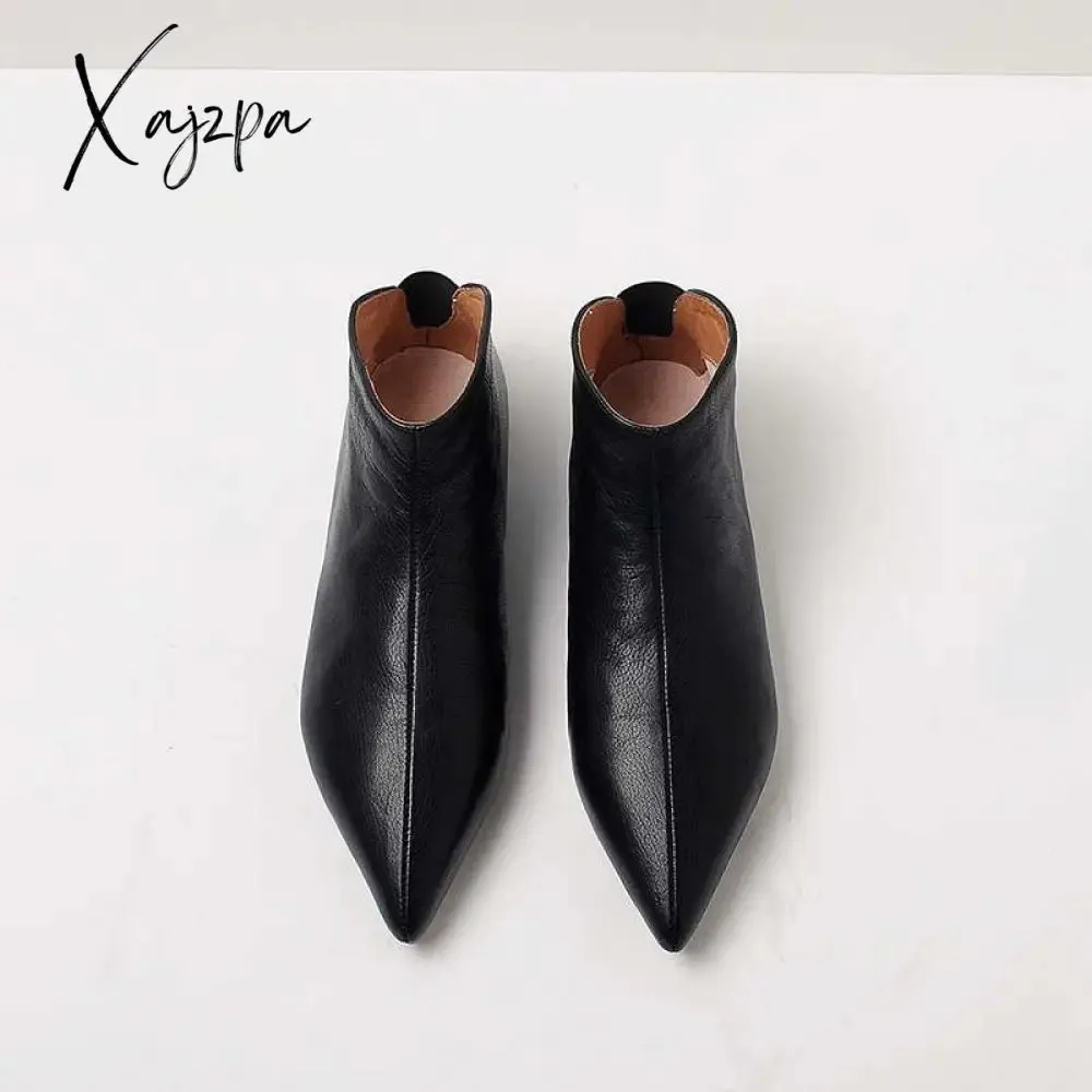 Xajzpa - Pot Big Size Full Grain Leather Soft Winter Spring Shoes Modern Girl Pointed Toe Slip on Flats Office Lady Pregnant Shoe